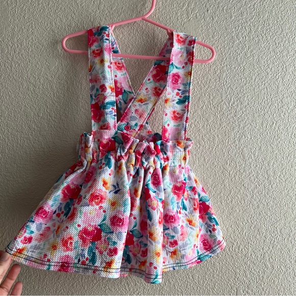 Custom Handmade Toddler Pink Floral Suspender Skirt - Picture 1 of 6